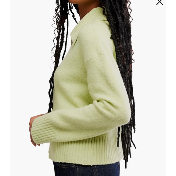 Free people Trading Up Cotton Blend Polo Sweater in color matcha melange - Picture 3 of 8